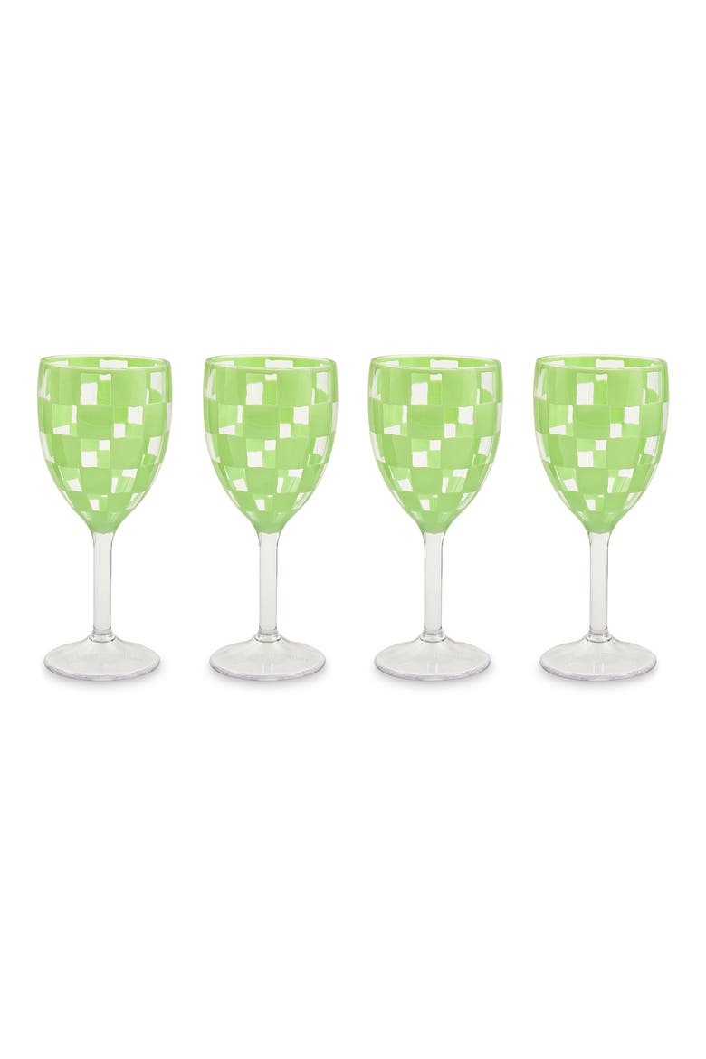 Set of 4 Green Check Acrylic Wine Goblets, Main, color, GREEN