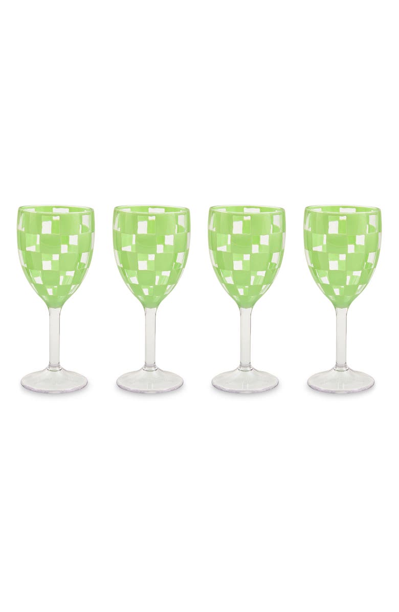 MACKENZIE CHILDS Set of 4 Green Check Acrylic Wine Goblets, Main, color, Green