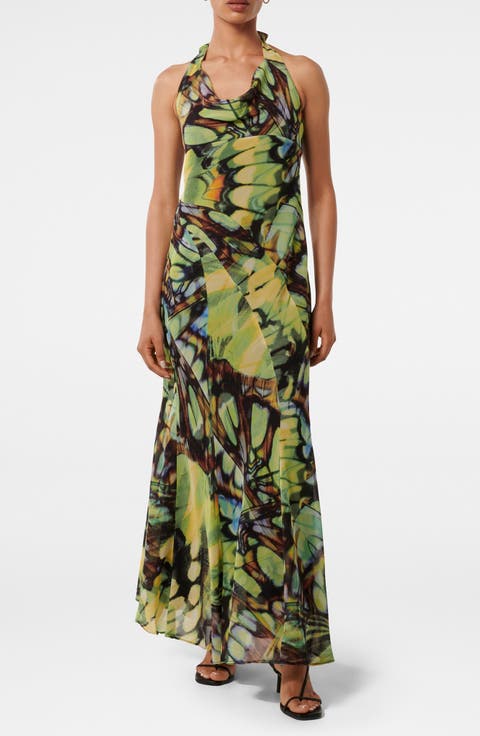 Macy Abstract Print Halter Dress