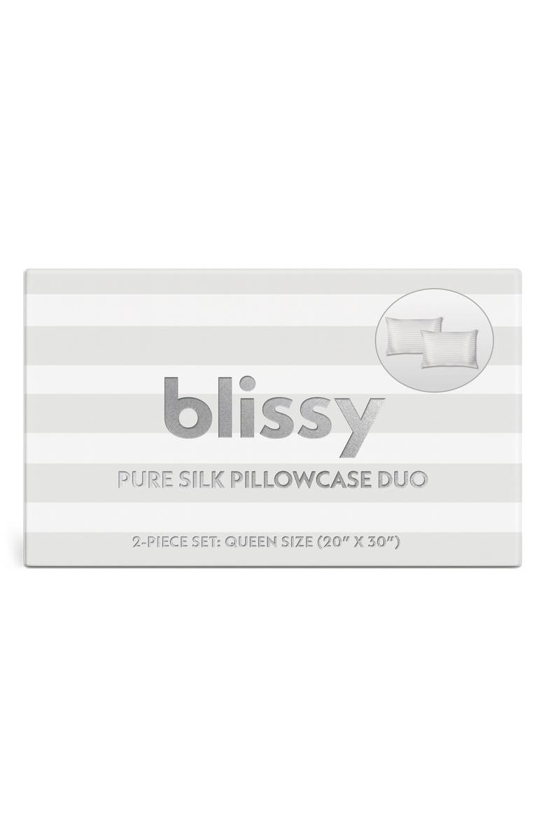 BLISSY Set of 2 Mulberry Silk Pillowcases, Alternate, color, White Striped