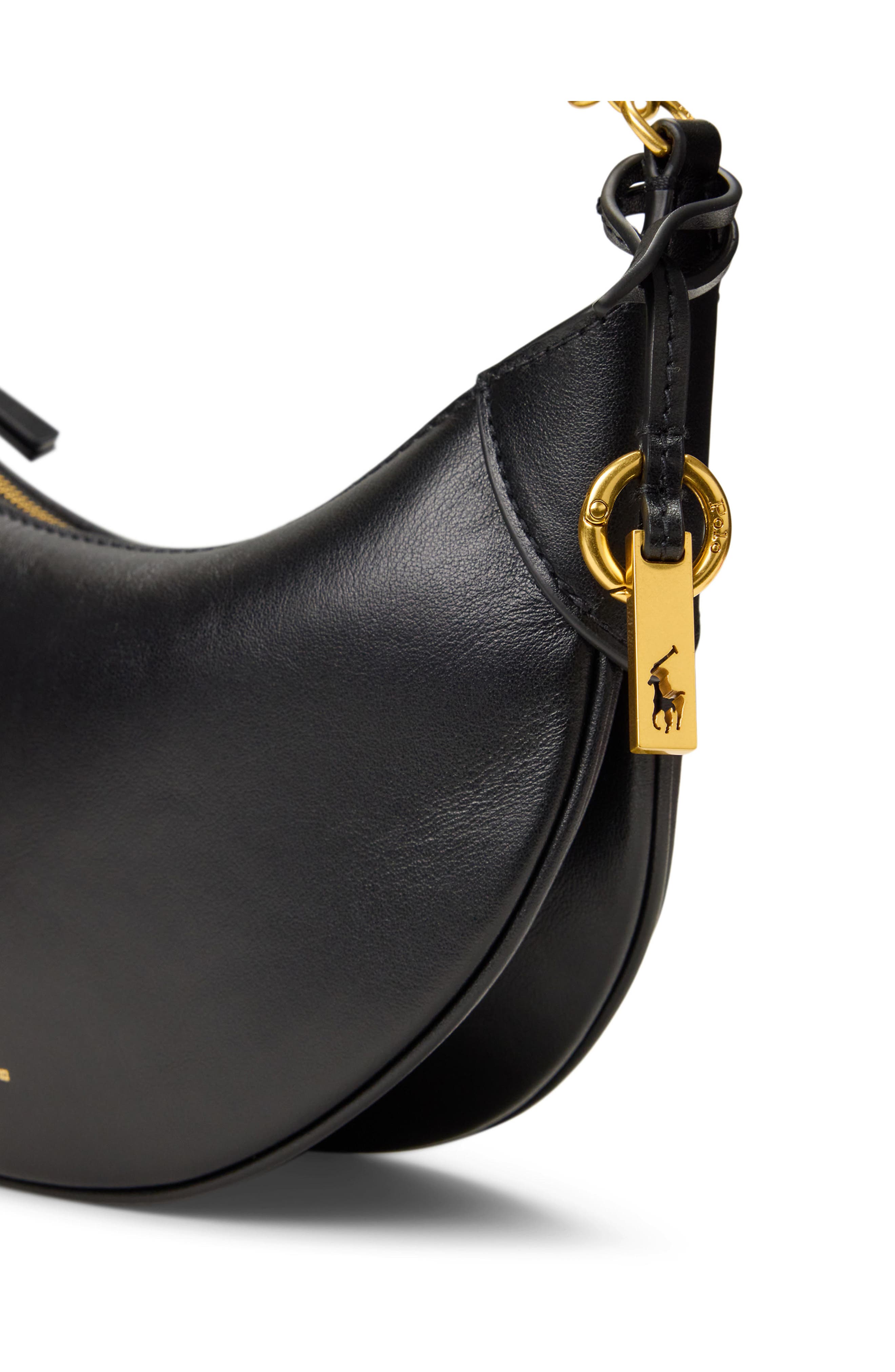 Polo Ralph Lauren Mini Polo ID Chain Leather Crossbody Bag, Alternate, color, Black