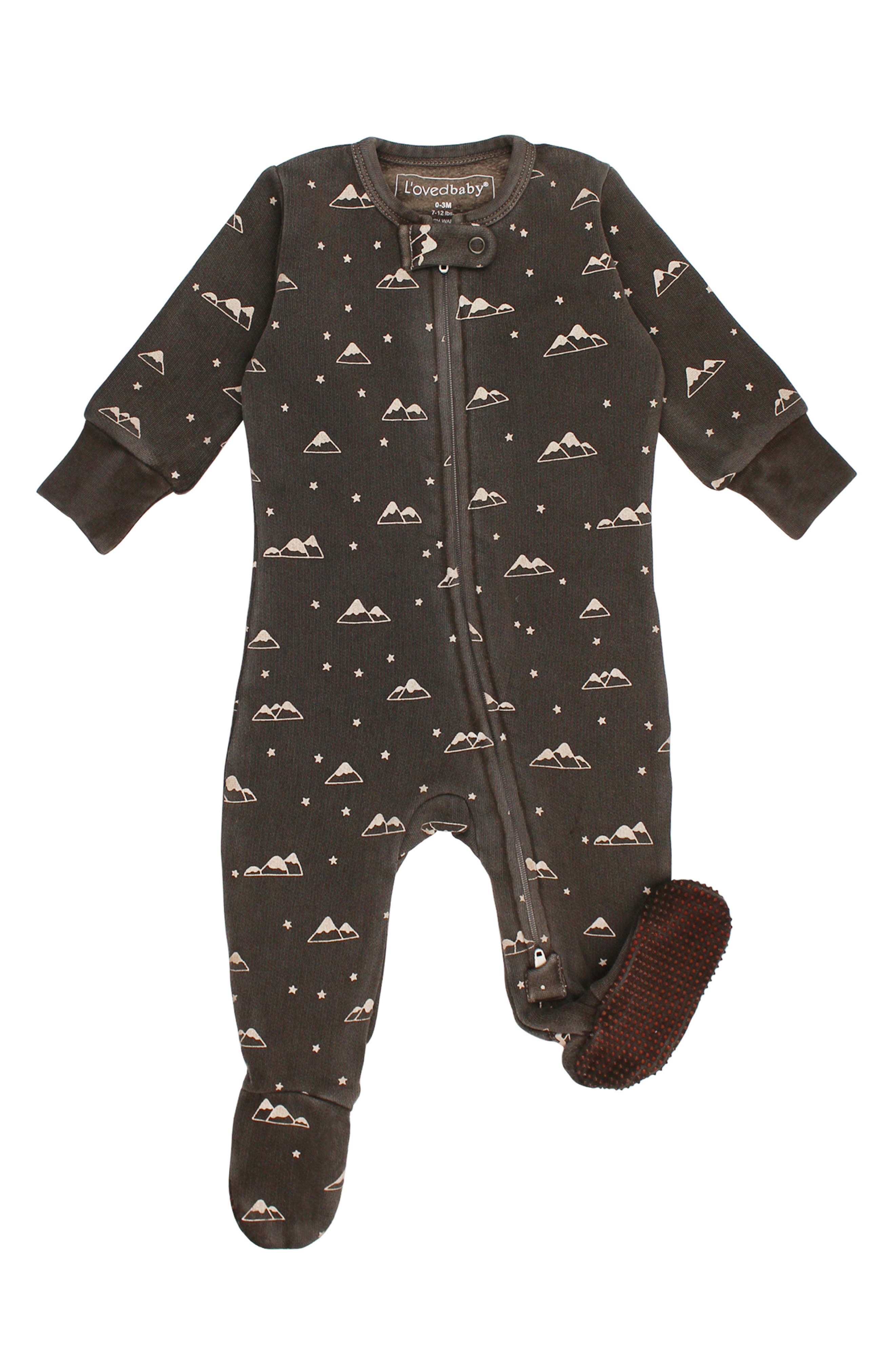 L'Ovedbaby Print Organic Cotton Zip Footie in Bark Mountains 