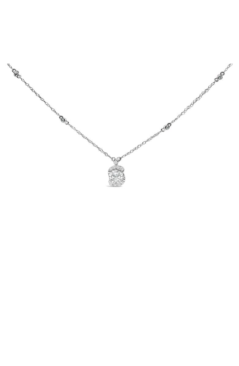 Haus of Brilliance Sterling Silver 1.00 Cttw Lab Grown Diamond Oval Halo Pendant Bezel Station Necklace, Main, color, Silver