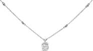 Haus of Brilliance Sterling Silver 1.00 Cttw Lab Grown Diamond Oval Halo Pendant Bezel Station Necklace