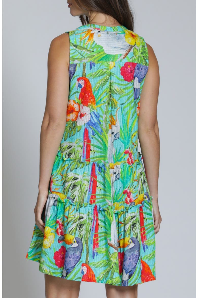 Pintuck Sleeveless Cotton Blend Dress, Alternate, color, TURQUOISE MULTI
