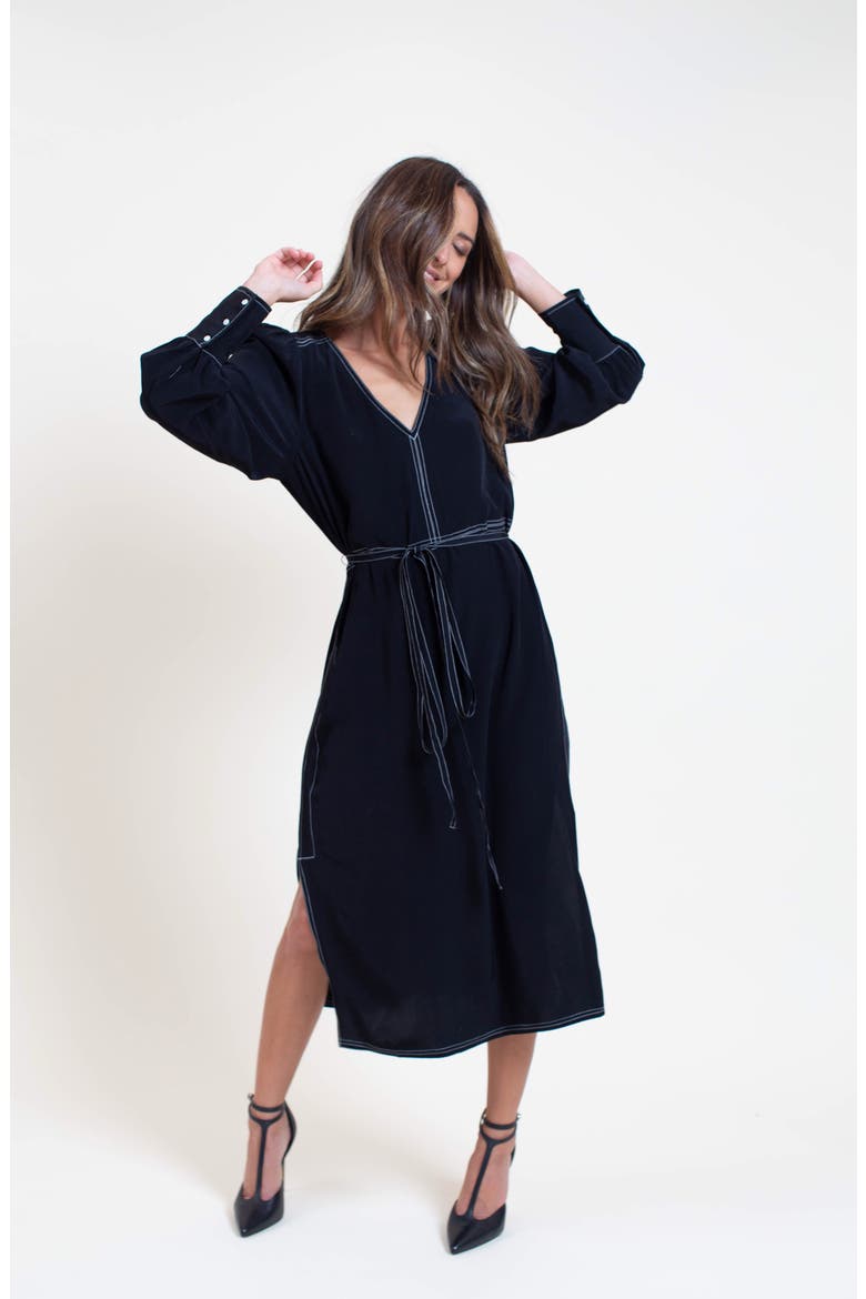 Side Slit Midi Dress (Nordstrom Exclusive), Alternate, color, BLACK