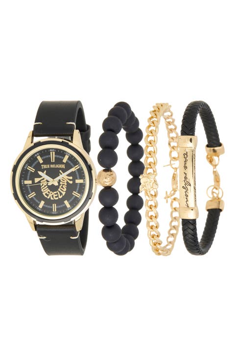 Arched Logo Faux Leather Strap Watch, 38mm & Assorted Bracelets Set