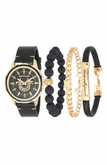 True Religion Arched Logo Faux Leather Strap Watch, 38mm & Assorted Bracelets Set