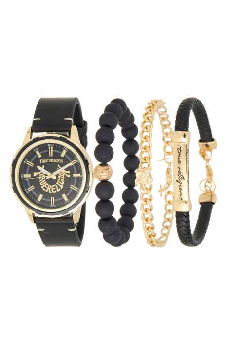 True Religion Arched Logo Faux Leather Strap Watch, 38mm & Assorted Bracelets Set