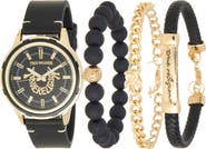 True Religion Arched Logo Faux Leather Strap Watch, 38mm & Assorted Bracelets Set
