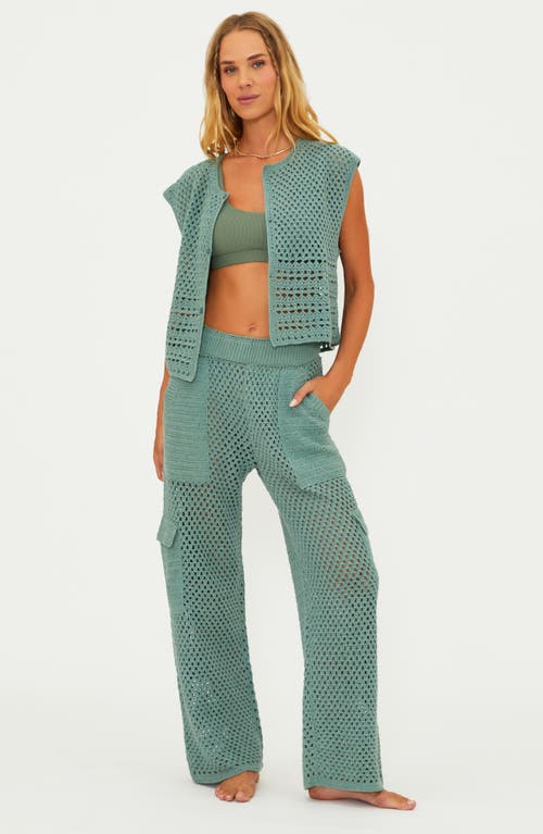 Beach Riot Misha Sleeveless Crochet Button-up Top In Green