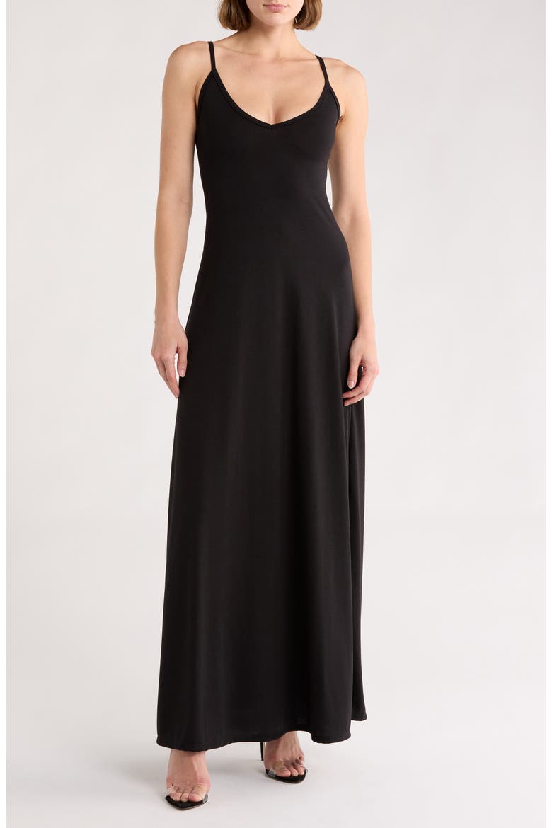 V-Neck Maxi Dress, Main, color, BLACK