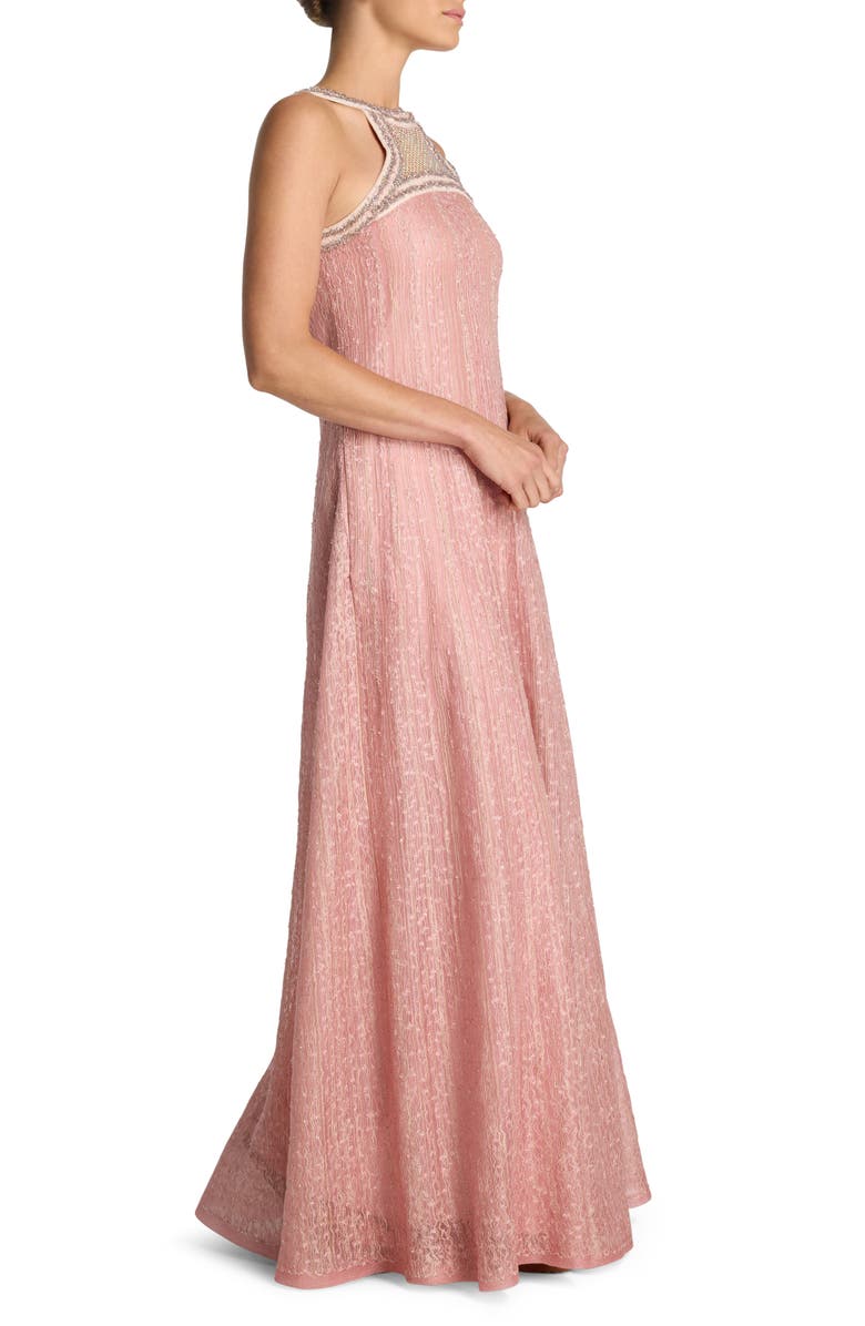 St. John Evening Eyelash Fringe Sleeveless Textured Knit Gown, Alternate, color, 