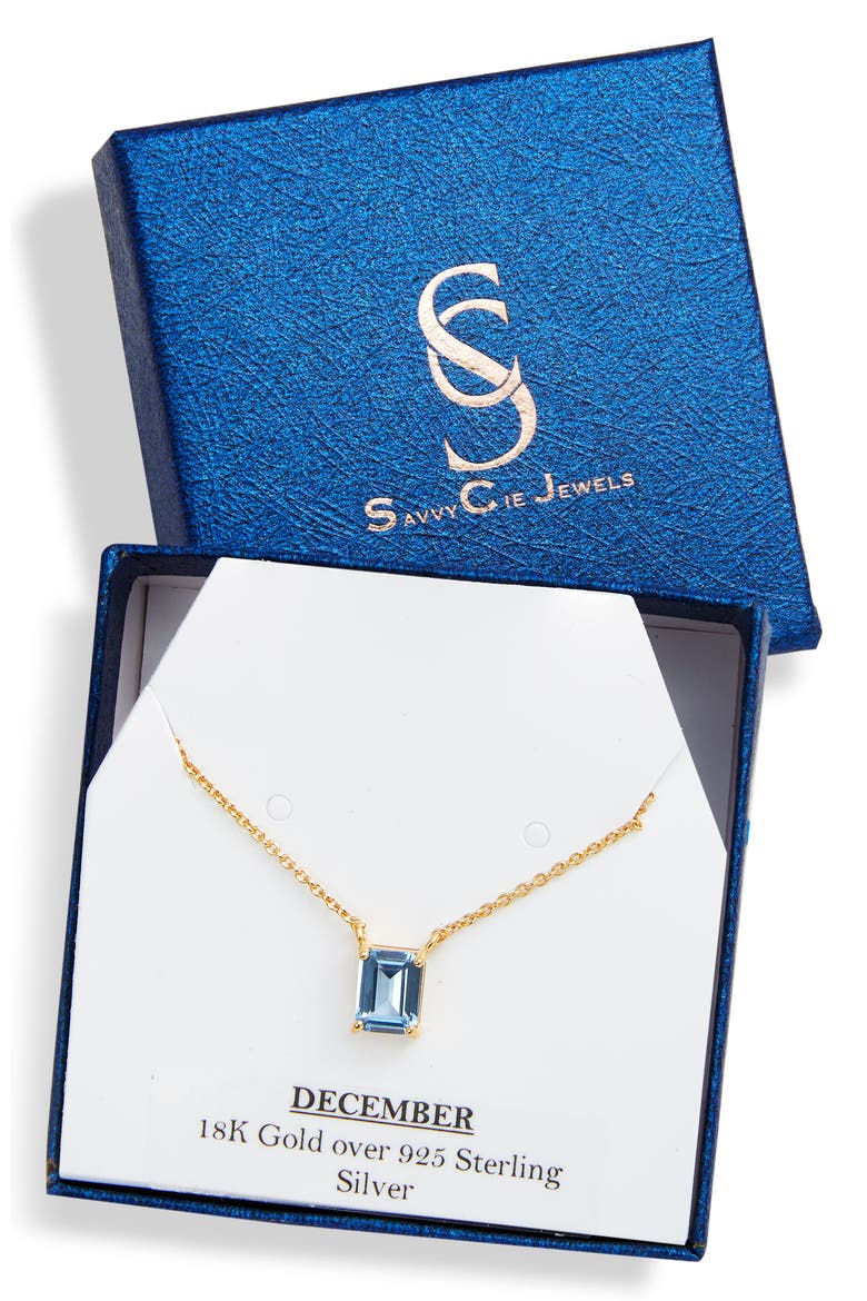 Vermeil Emerald Cut CZ Birth Stone Box Cut Necklace, Alternate, color, BLUE TOPAZ - DECEMBER