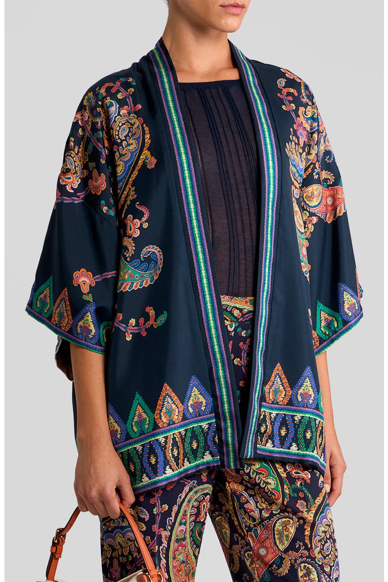 Kesa Print Silk Twill Jacket, Main, color, PRINTED BLUE BASE
