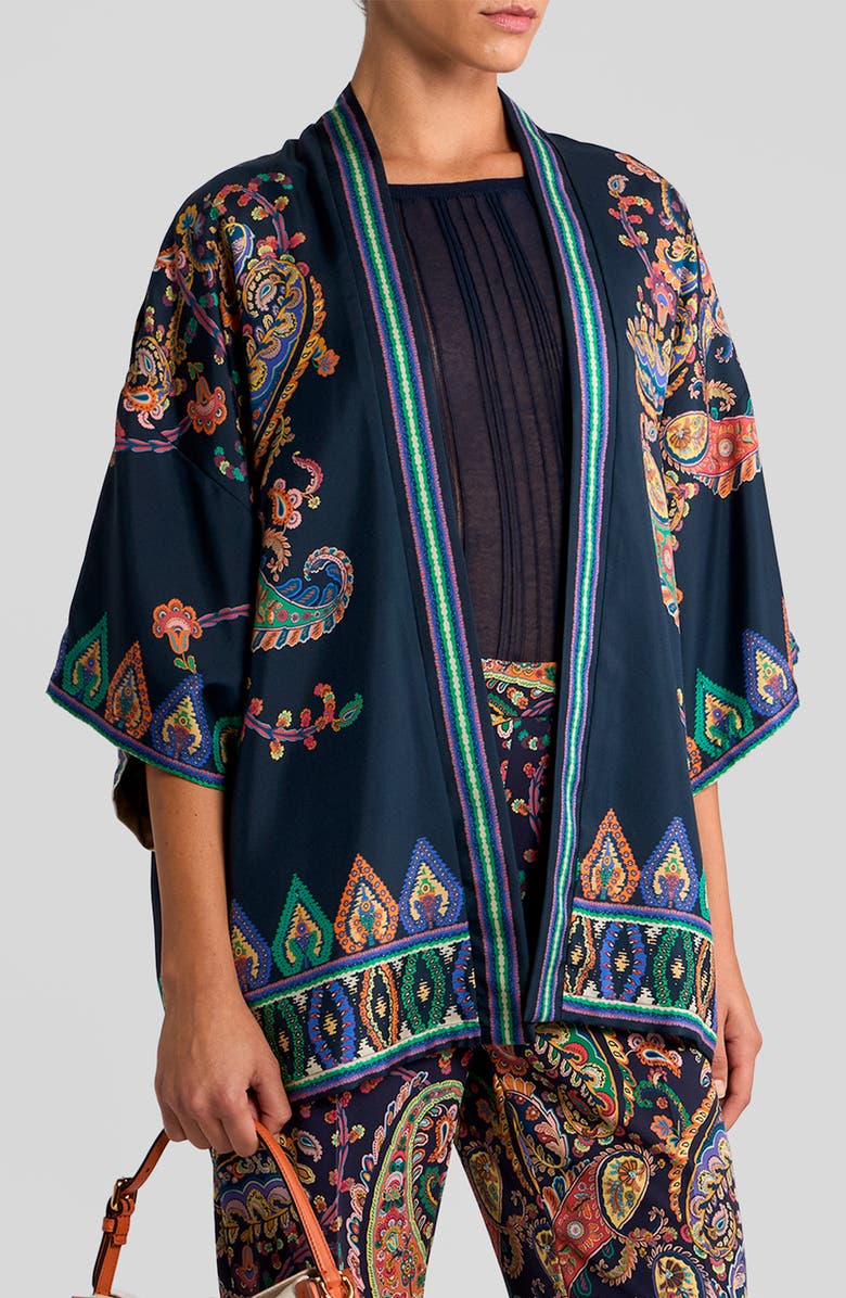 Etro Kesa Print Silk Twill Jacket, Main, color, Printed Blue Base