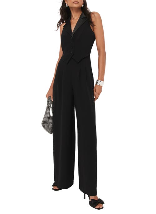 Mint Velvet Tuxedo Wide Leg Jumpsuit In Black