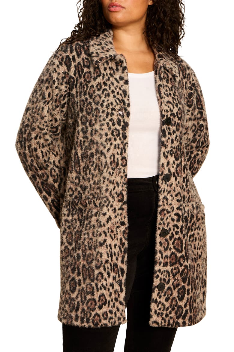 Upside Faux Fur Leopard Print Jacket, Main, color, COCOA KITTY BROWN