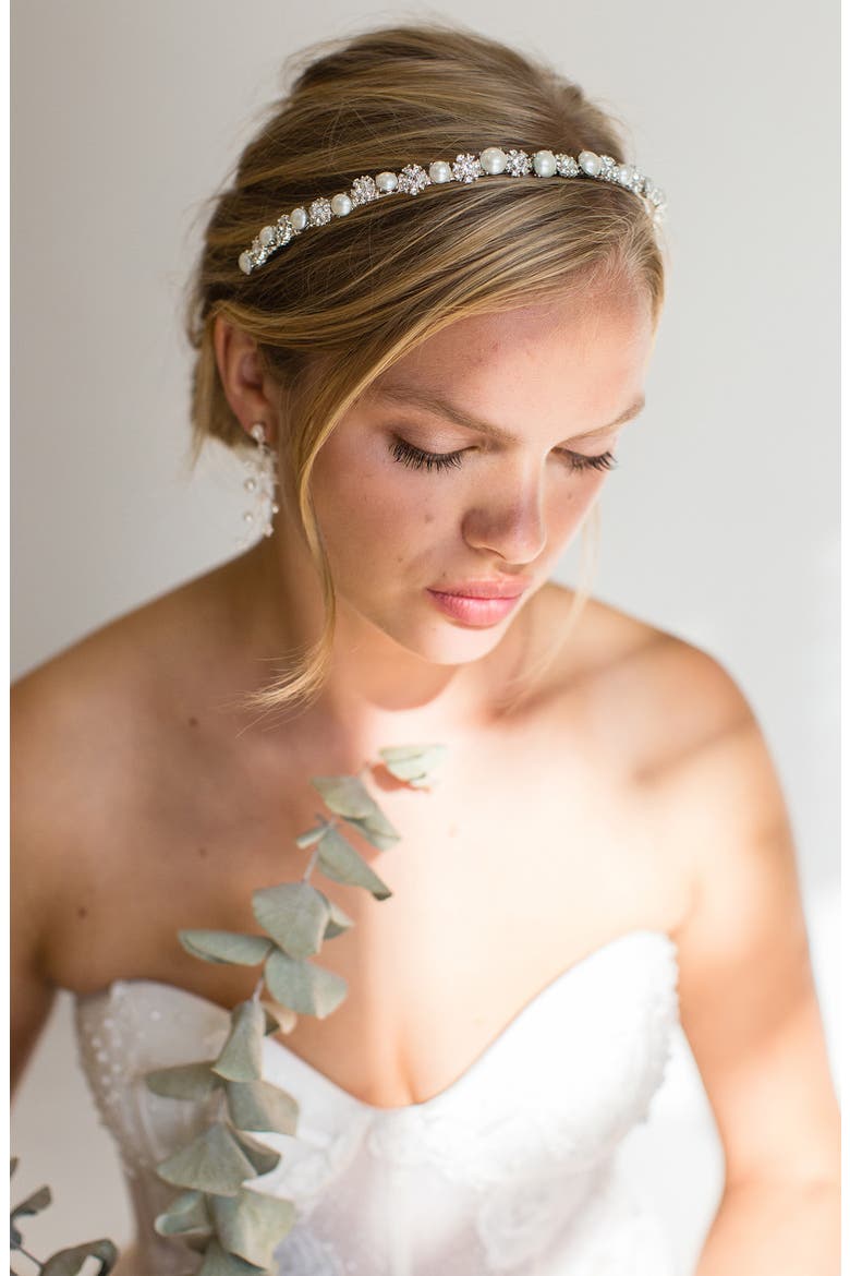 Parthena Crystal & Imitation Pearl Crown (Nordstrom Exclusive), Alternate, color, SILVER