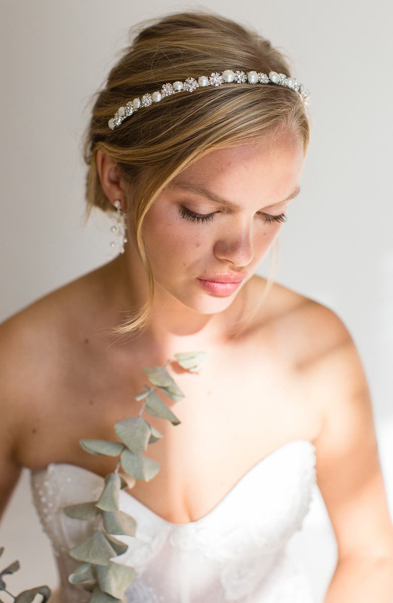 Brides & Hairpins Parthena Crystal & Imitation Pearl Crown, Alternate, color, Silver