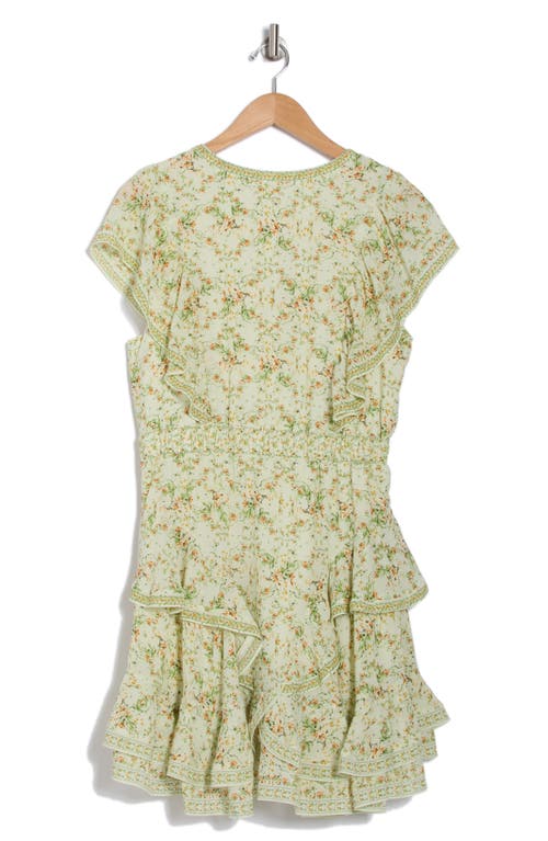 Max Studio Floral Ruffle Minidress In Grn/ylw Bloom Interlace