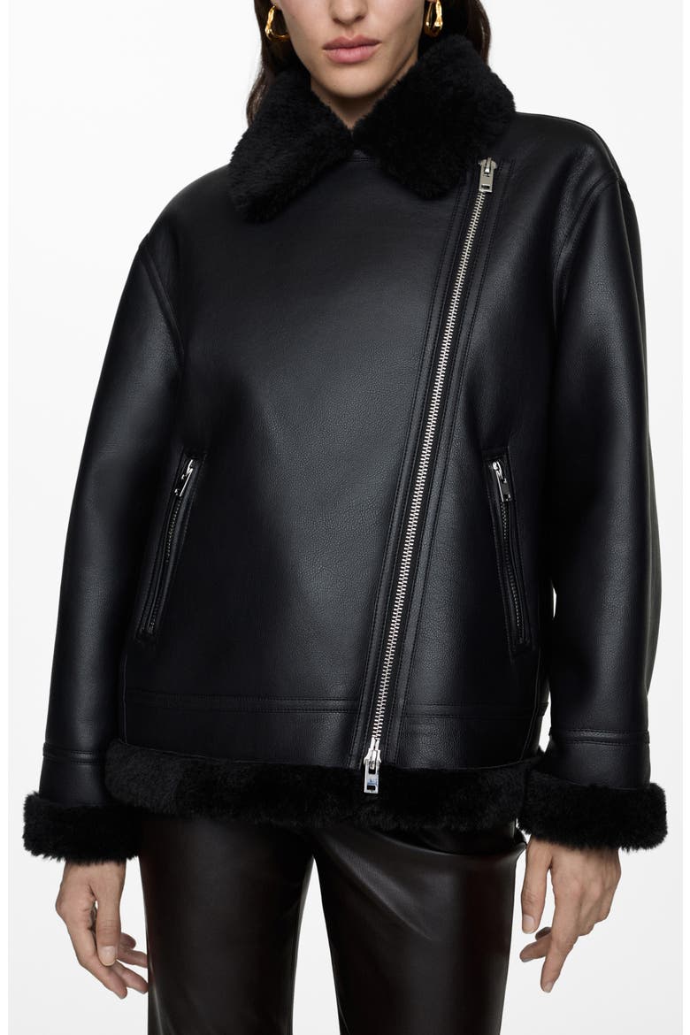 Faux Shearling Moto Jacket, Main, color, BLACK