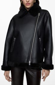MANGO Faux Shearling Moto Jacket