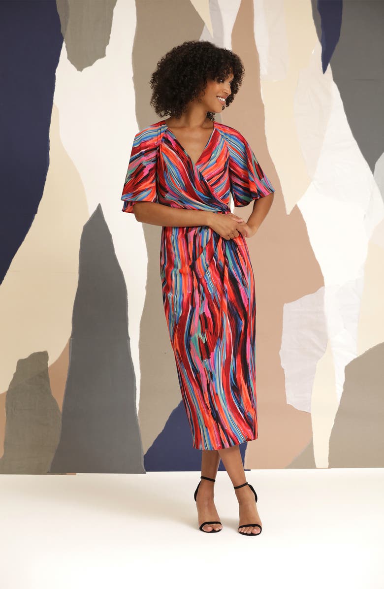 Maggy London Short Sleeve Faux Wrap Midi Dress, Alternate, color, 