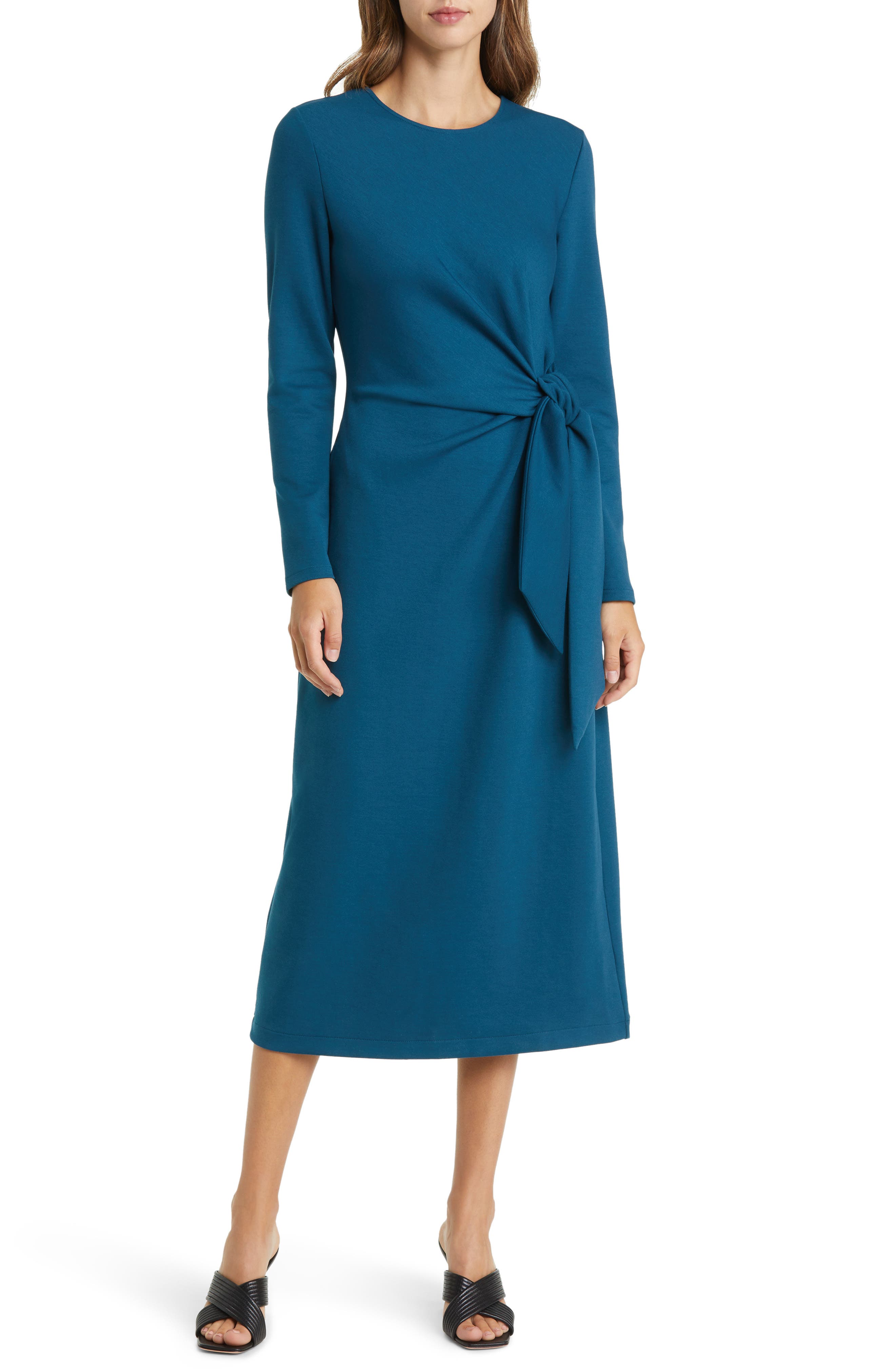 Nordstrom Tie Waist Long Sleeve Knit Midi Dress (Women)