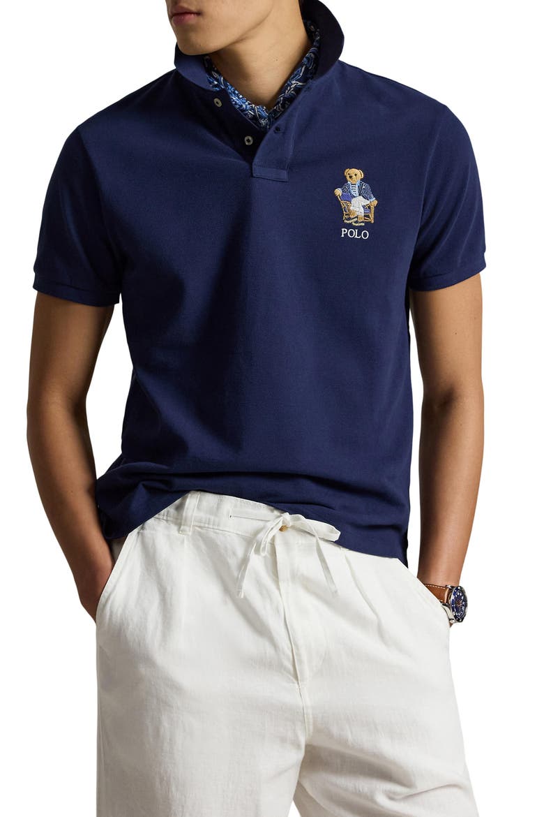 Polo Bear Slim Fit Cotton Mesh Polo, Main, color, NEWPORT BEAR- NEWPORT NAVY