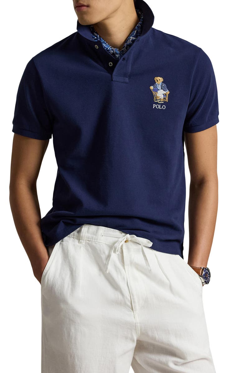 Polo Ralph Lauren Polo Bear Slim Fit Cotton Mesh Polo, Main, color, Newport Bear- Newport Navy
