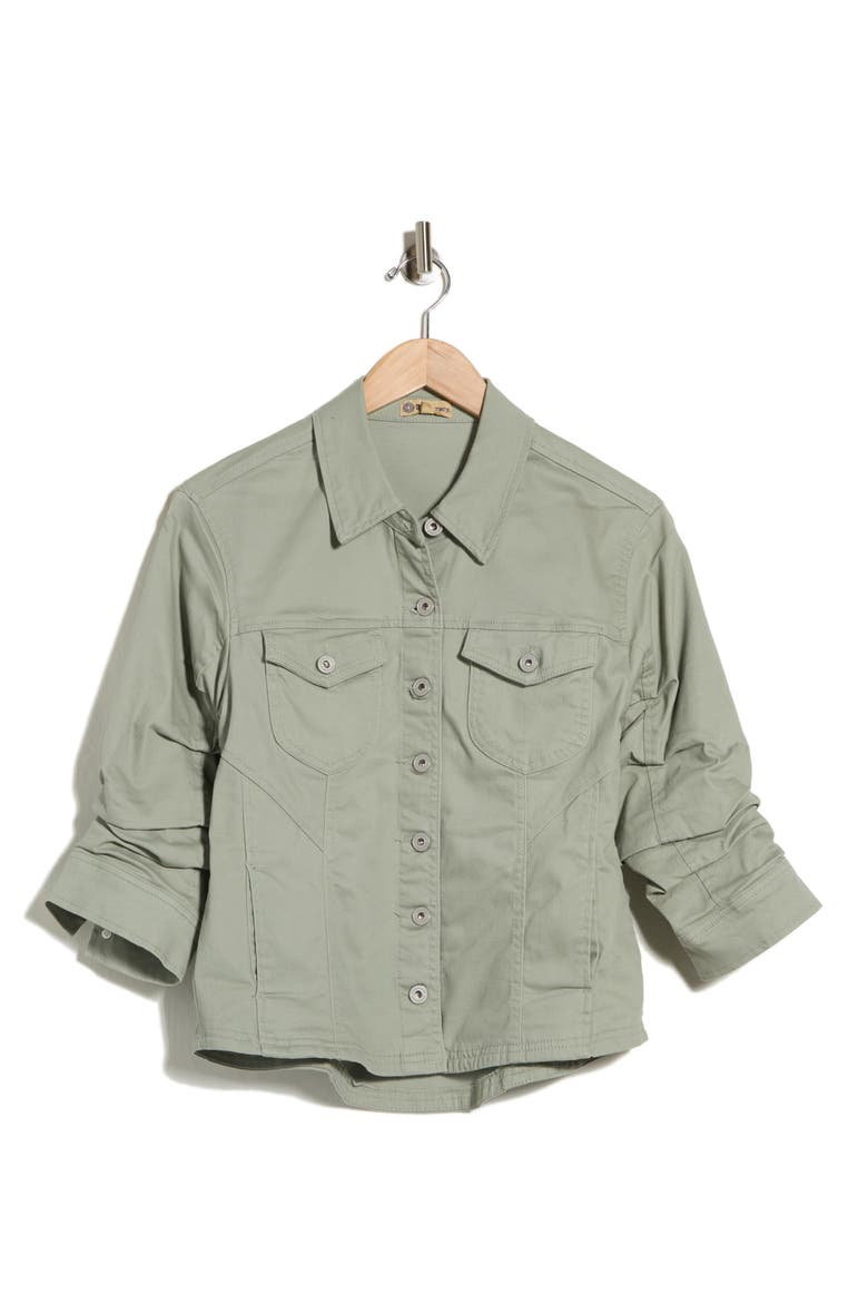 Cinch Sleeve Denim Jacket, Alternate, color, EUCALYPTUS