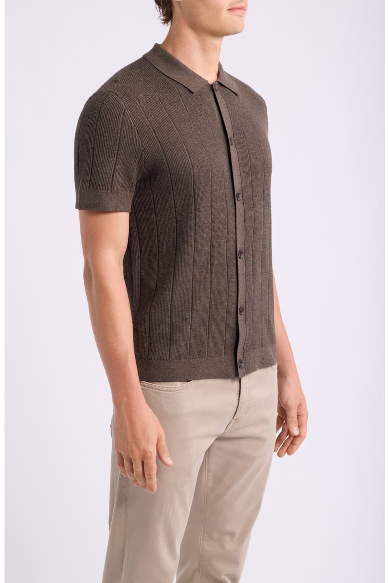 Cotton & Cashmere Short Sleeve Cardigan, Alternate, color, BROWN DESERT HEATHER