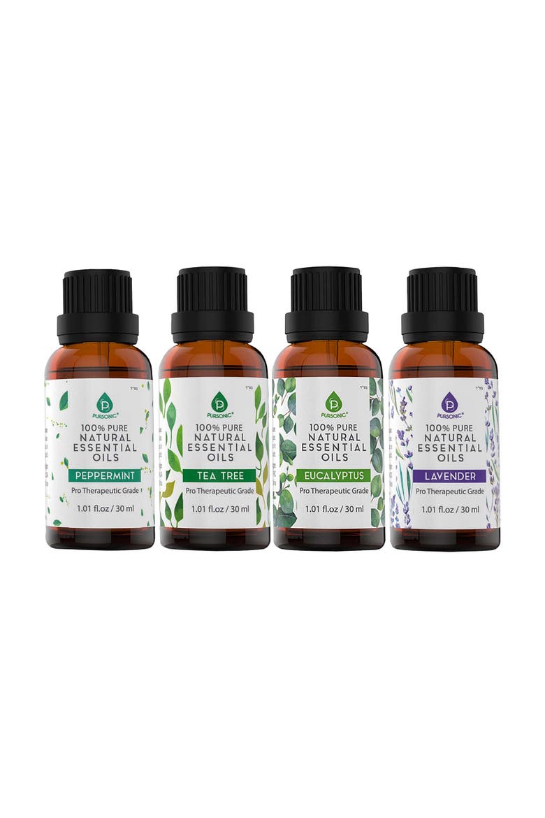 4-Pack Essential Oils: Eucalyptus, Lavender & Tea Tree, Alternate, color, Black