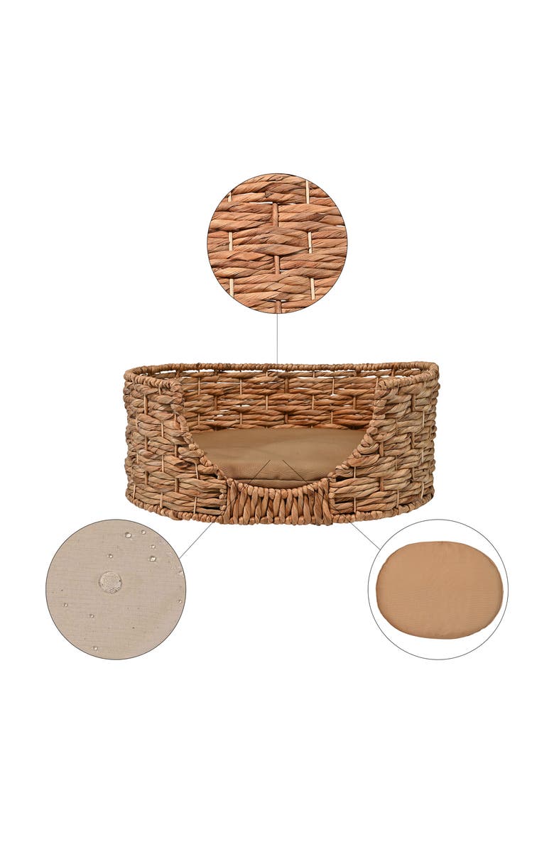 The Licker Store Perri 24" x 18" Classic Farmhouse Handwoven Hyacinth Oval Pet Bed, Machine-Washable Cushion, Alternate, color, Natural