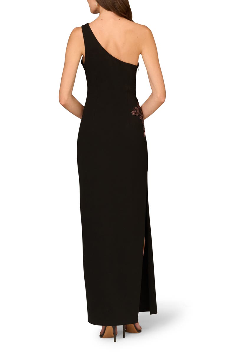 Aidan Mattox by Adrianna Papell Beaded Floral Detail One-Shoulder Column Gown, Alternate, color, Black