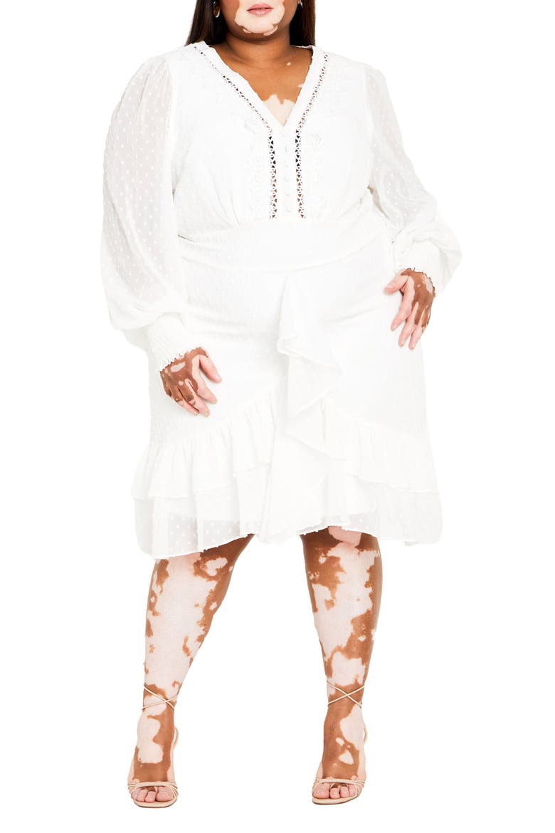 Ariyah Ruffle Clip Dot Dress, Main, color, CREAM
