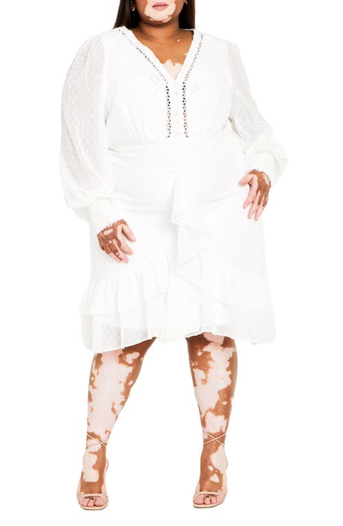 City Chic Ariyah Ruffle Clip Dot Dress In White