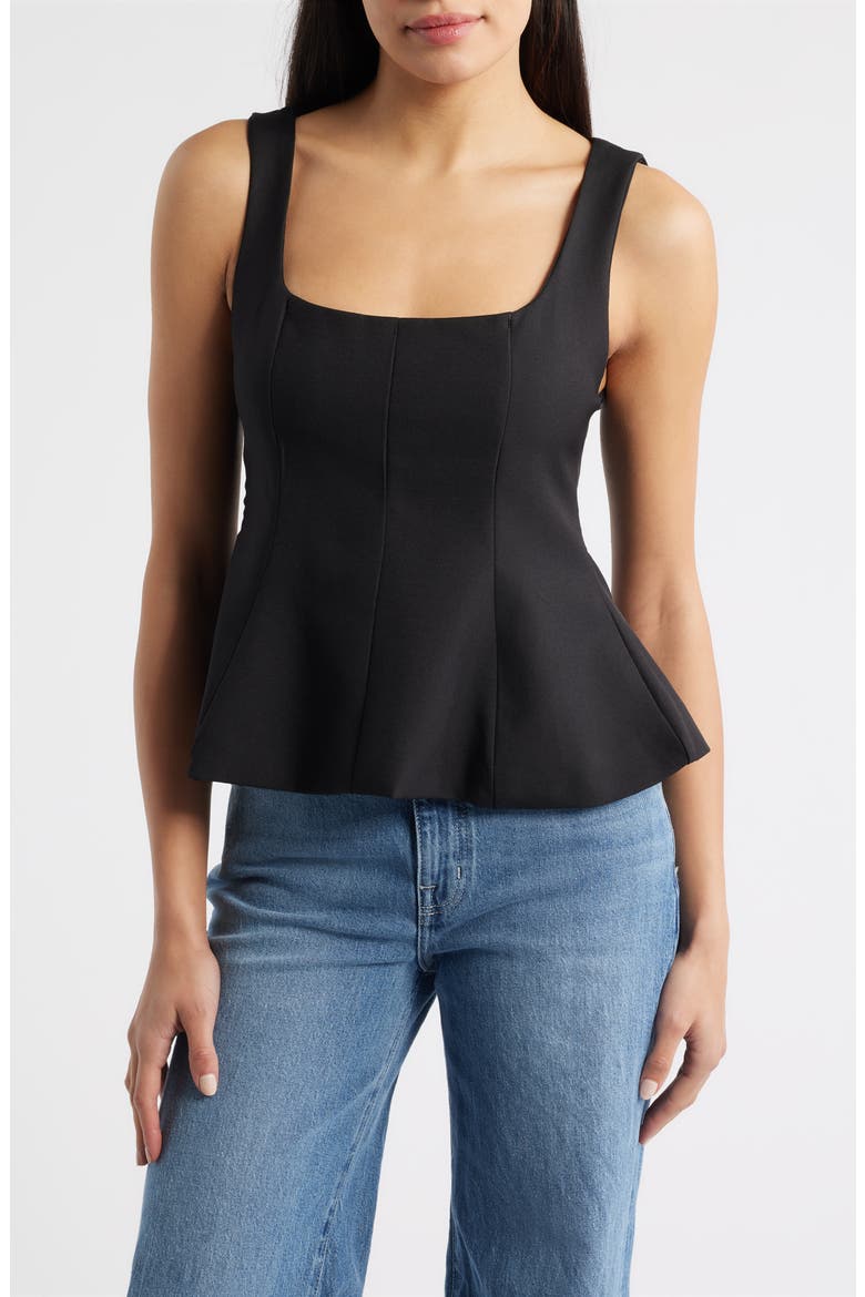 Maron Square Neck Sleeveless Peplum Top, Main, color, BLACK