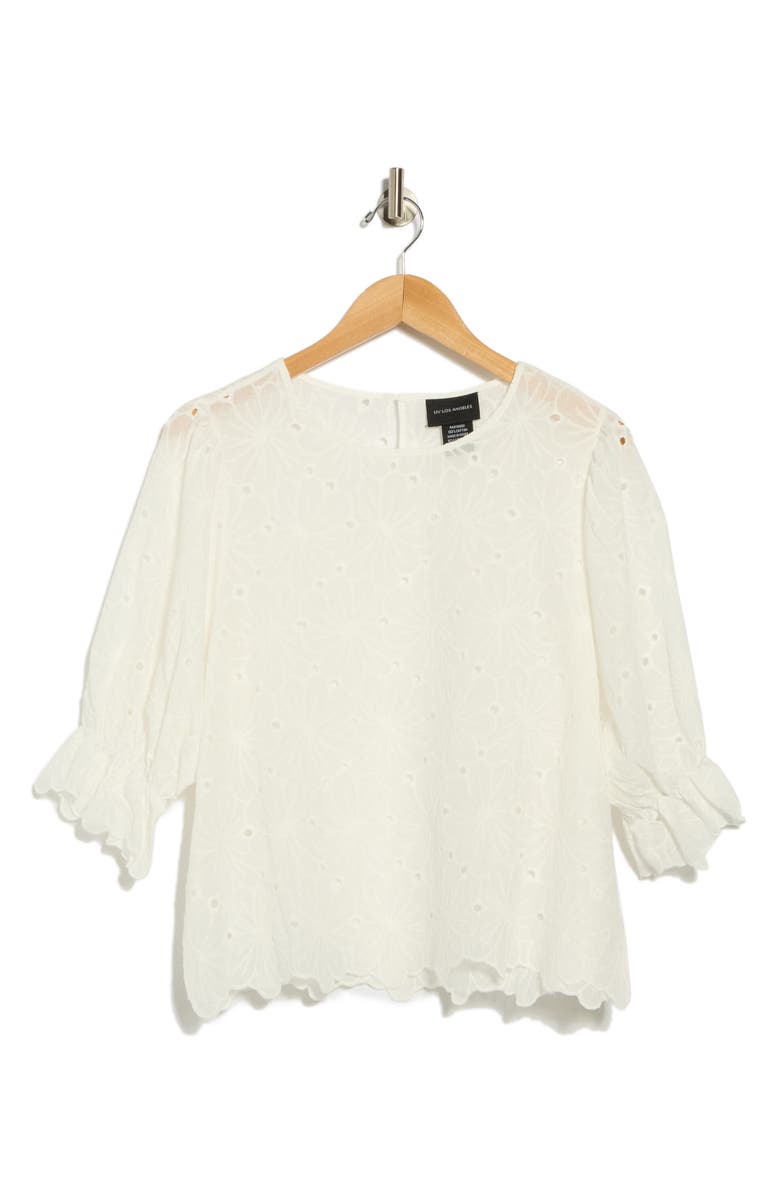 Forgotten Grace Eyelet Cotton Puff Sleeve Top, Alternate, color, White