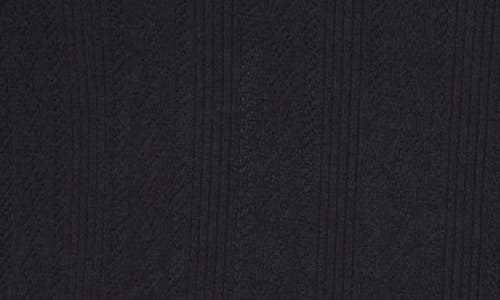 Cece Pointelle Stitch Scalloped Cuff Cotton Blend Top In Rich Black