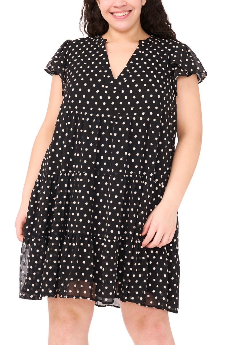 CeCe Floral Embroidered Flutter Sleeve Tiered Dress, Alternate, color, 