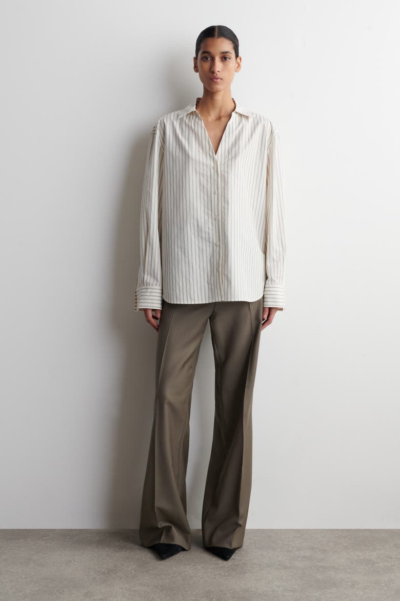 Open-Collar Cotton-Poplin Shirt, Alternate, color, BEIGE / STRIPED