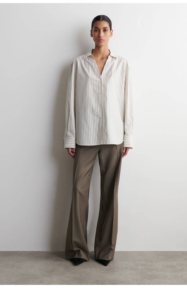 COS Open-Collar Cotton-Poplin Shirt, Alternate, color, Beige / Striped