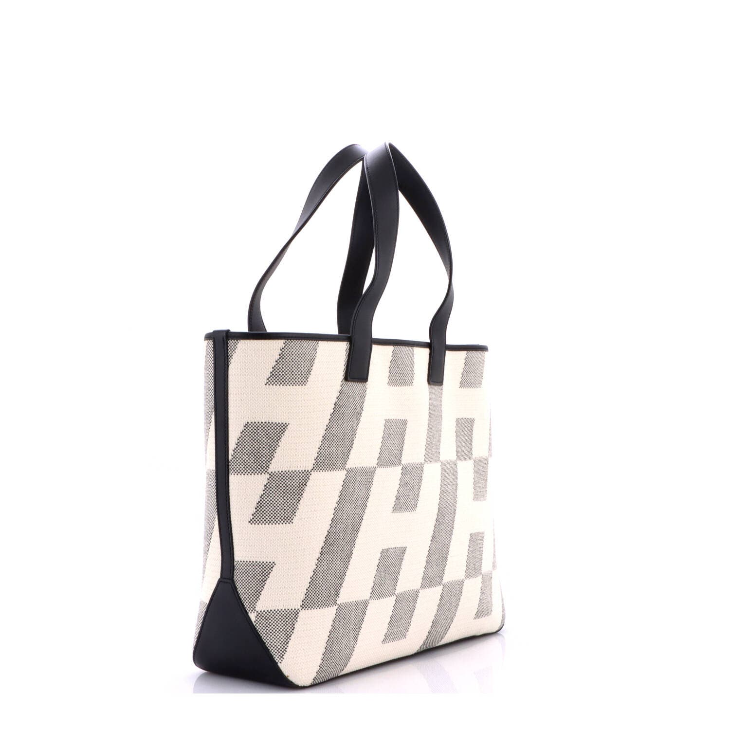 Cabas H en Biais Tote Canvas with Leather 40, Alternate, color, Black