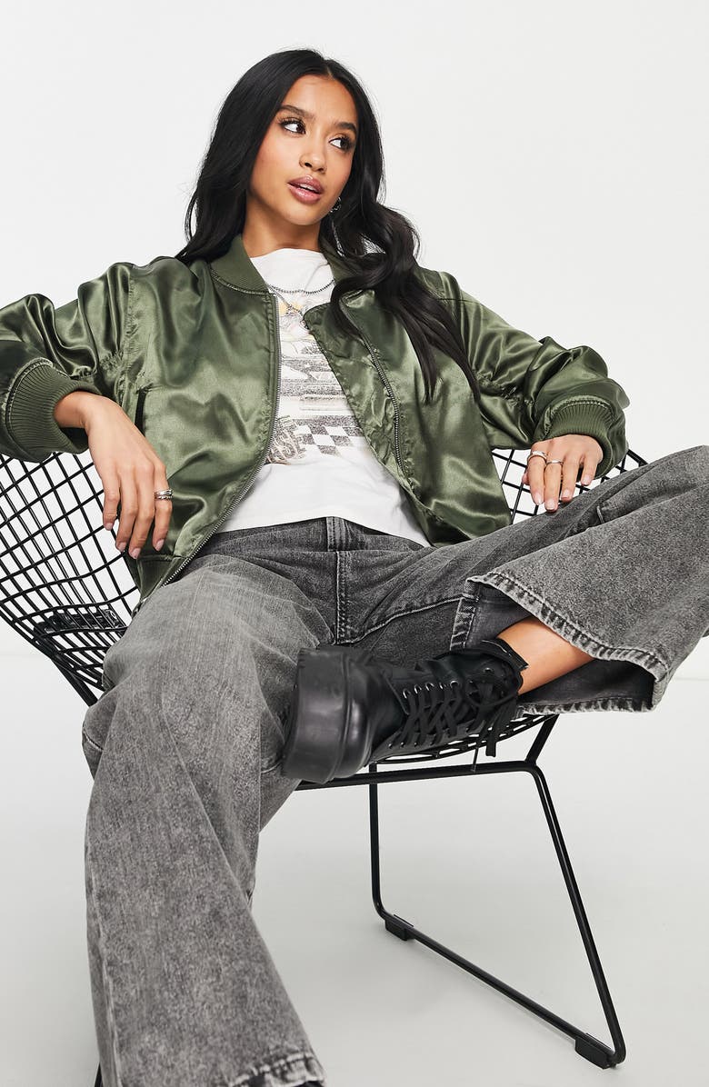 Topshop Satin Bomber Jacket, Alternate, color, 
