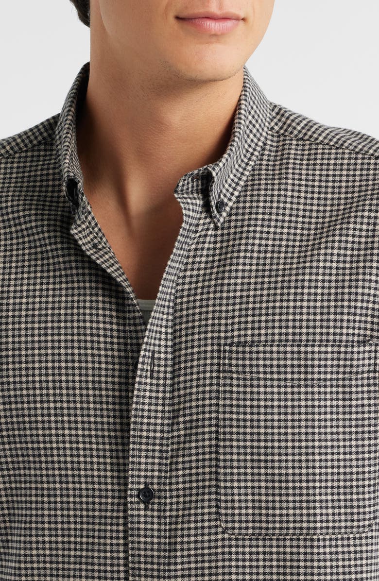 Les Deux Konrad Microcheck Flannel Button-Down Shirt, Alternate, color, Gargoyle