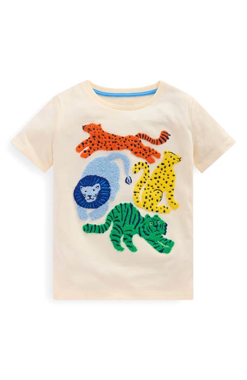 Shop Mini Boden Kids' Animal Appliqué T-shirt In Soft Ivory Big Cats