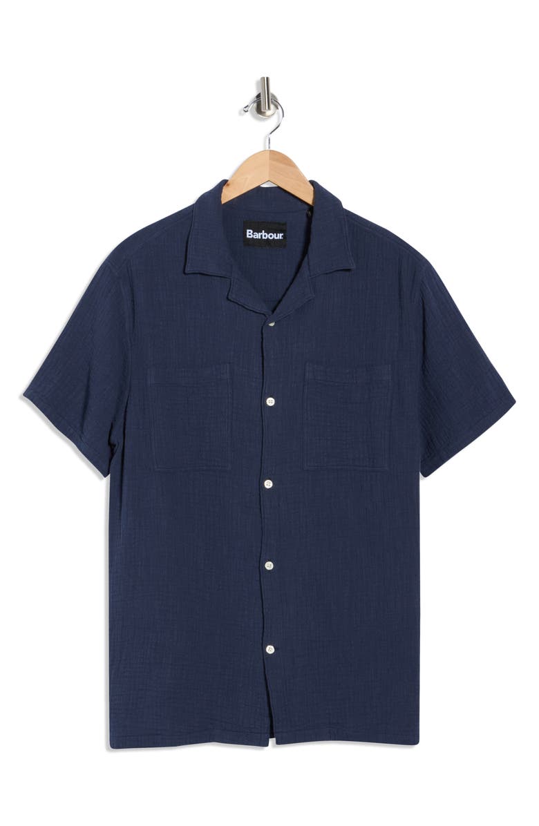 Barbour Archer Relaxed Cotton Seersucker Camp Shirt, Main, color, Indigo