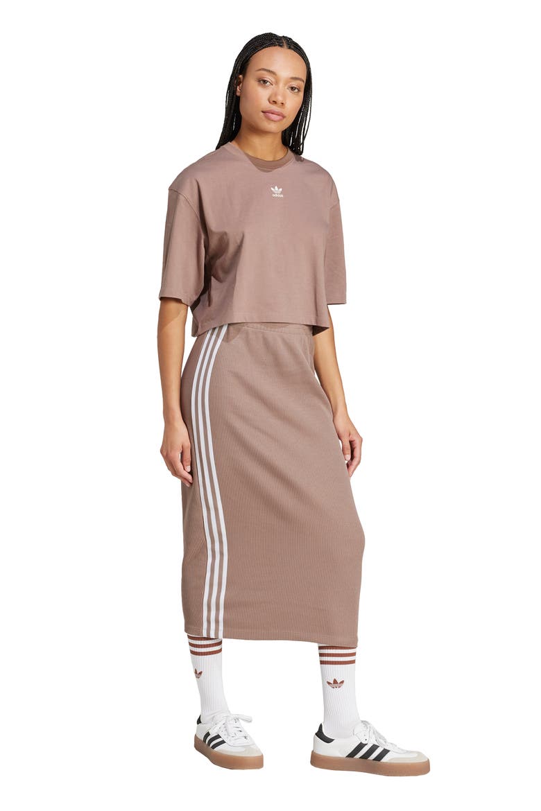 3-Stripes Knit Midi Skirt, Alternate, color, TRACE BROWN